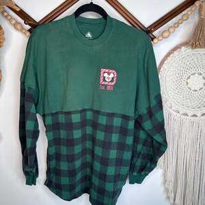 Disney Parks Holiday Cane Cane Green Plaid Spirit Jersey Long Sleeve T